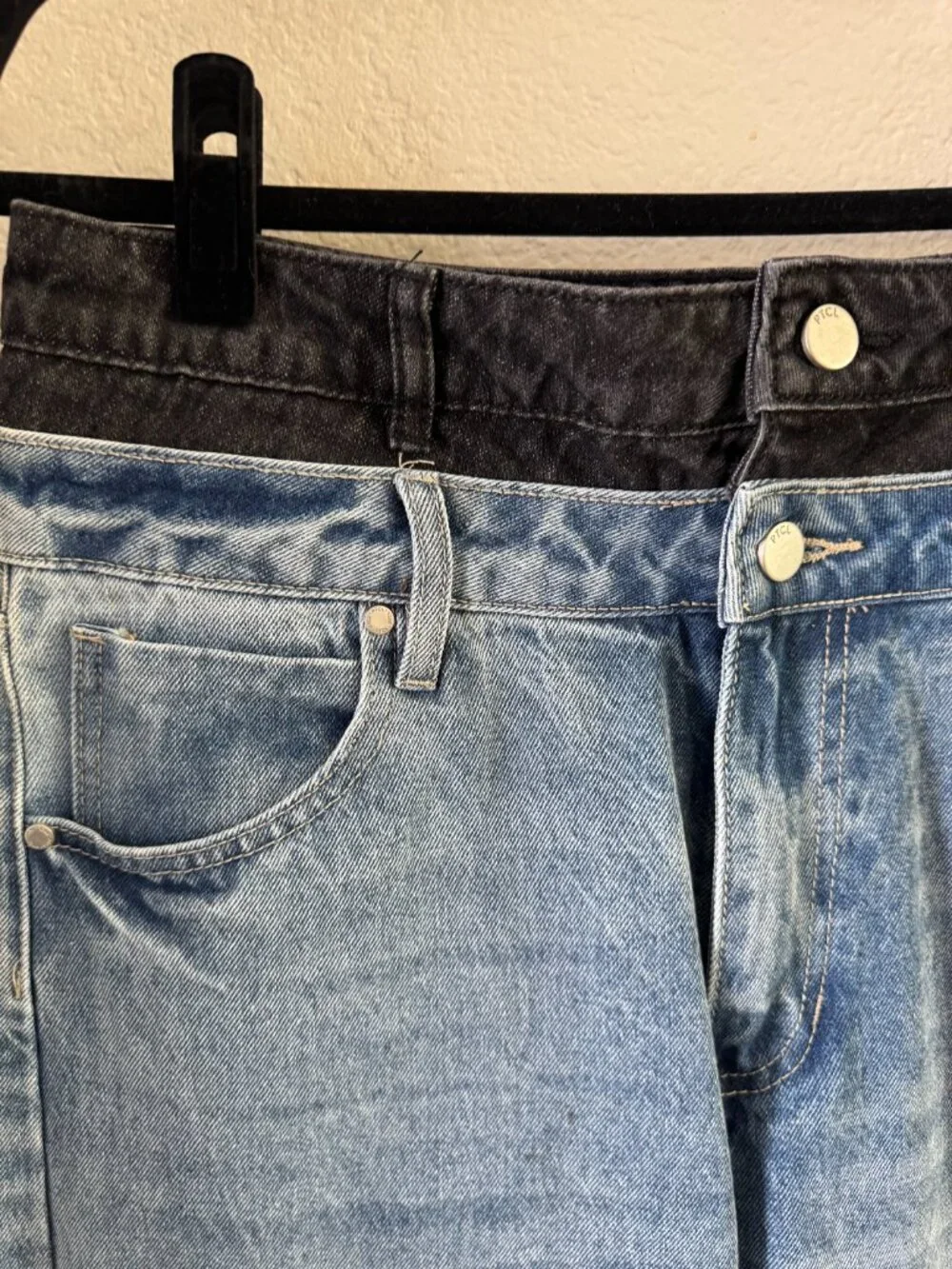 PTCL Long Denim Shorts with Two Contrasting (Black & Blue) Waistbands - Size 29